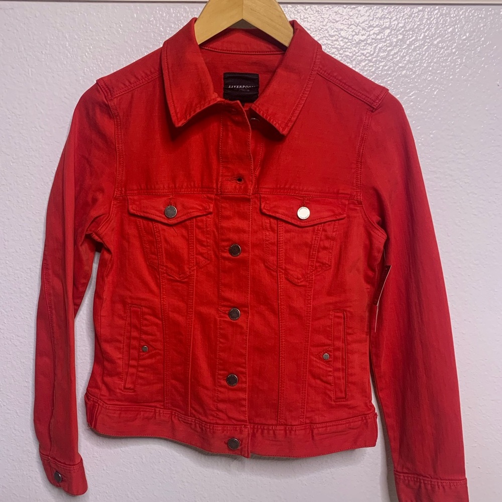 Red denim jacket